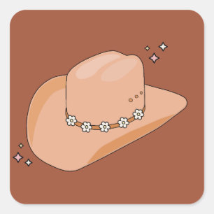 Pegatina Cuadrada Cowboy Gorra Rust Terracotta