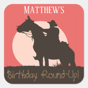 Pegatina Cuadrada Cowboy Horseback Riding Birday Party