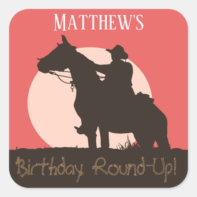 Pegatina Cuadrada Cowboy Horseback Riding Birday Party (Anverso)