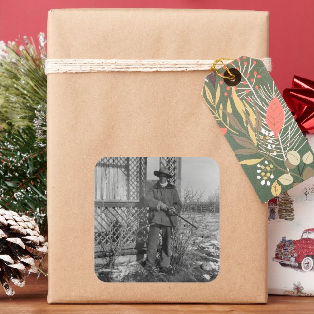 Pegatina Cuadrada Cowboy Rancher o canadiense fuera del viejo oeste (Vacaciones)