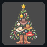 Pegatina Cuadrada Cowboy Western Christmas Tree Santa<br><div class="desc">navidades de vaqueros,  Navidades occidentales,  vaquero,  vaquero de Navidad,  vacaciones occidentales,  botas de gorras de vaquero,  árbol de Navidad occidental,  elementos de vaquero,  vacaciones</div>