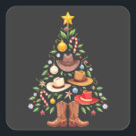 Pegatina Cuadrada Cowboy Western Christmas Tree Santa<br><div class="desc">navidades de vaqueros,  Navidades occidentales,  vaquero,  vaquero de Navidad,  vacaciones occidentales,  botas de gorras de vaquero,  árbol de Navidad occidental,  elementos de vaquero,  vacaciones</div>