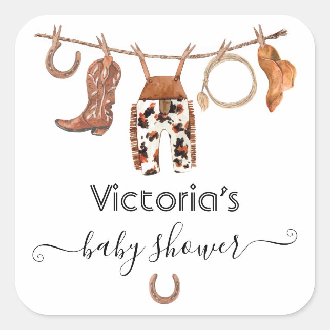 Pegatina Cuadrada Cowboy Western Clothesline (Anverso)