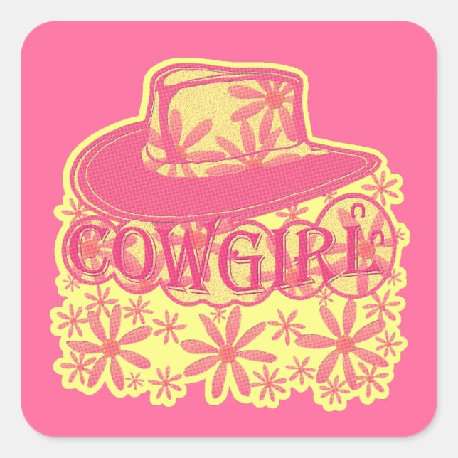 Pegatina Cuadrada ¡Cowgirl! (Anverso)