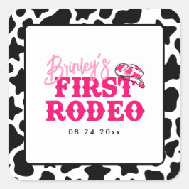 Pegatina Cuadrada Cowgirl Disco Pink First Rodeo