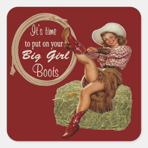 Pegatina Cuadrada Cowgirl Puso En Tus Grandes Botes