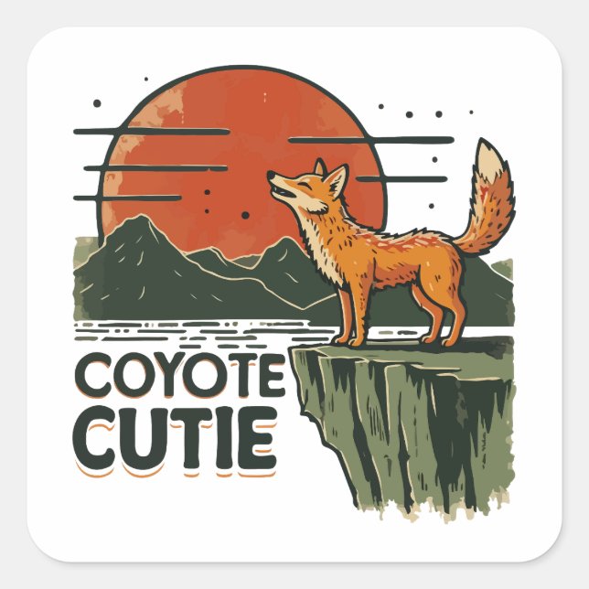 Pegatina Cuadrada Coyote cutie (Anverso)