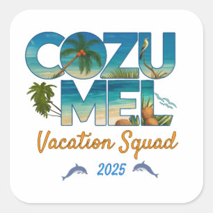 Pegatina Cuadrada Cozumel Vacation 2025 Tropical Getaway Adventure