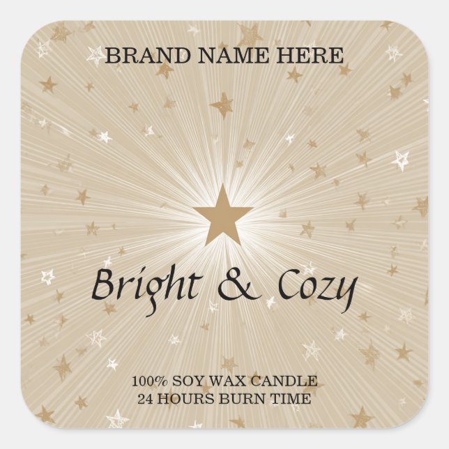 Pegatina Cuadrada Cozy Candle Label – Bright & Warm Design (Anverso)