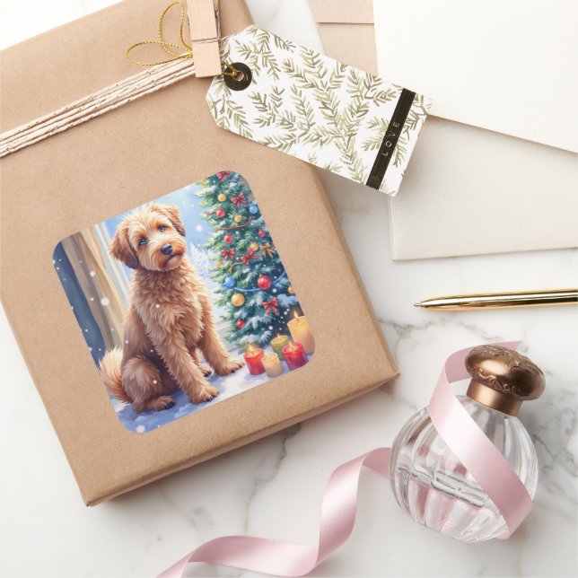 Pegatina Cuadrada Cozy Christmas Bouvier des Flandres Art (Regalar)