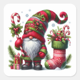 Pegatina Cuadrada Cozy Christmas Gnome Art – Festive Holiday