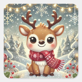 Pegatina Cuadrada Cozy Christmas Reindeer in a Winter Wonderland