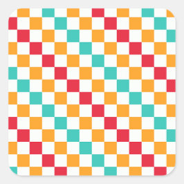 Pegatina Cuadrada Cozy classroom diagonal checkerboard pattern
