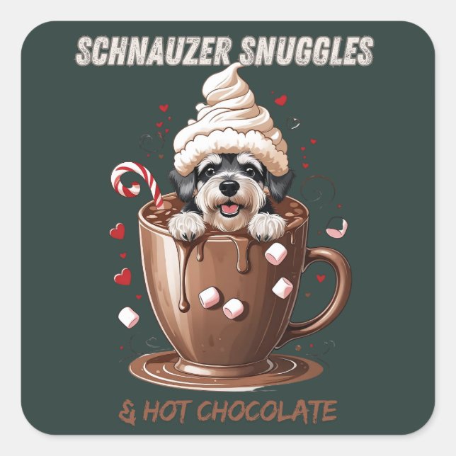 Pegatina Cuadrada Cozy Cocoa & Schnauzer Stickers – Winter Party Edi (Anverso)