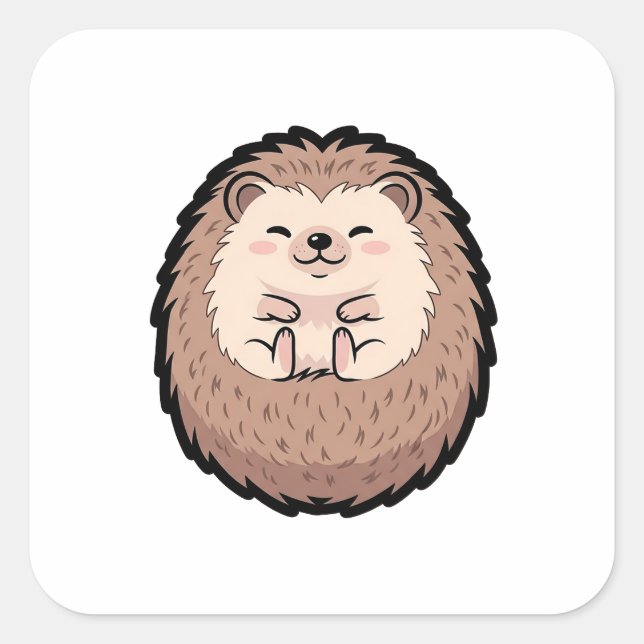 Pegatina Cuadrada Cozy Hedgehog – Cute Kawaii Illustration (Anverso)
