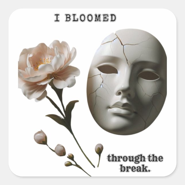 Pegatina Cuadrada Cracked and Bloomed – A symbolic and emotional wor (Anverso)