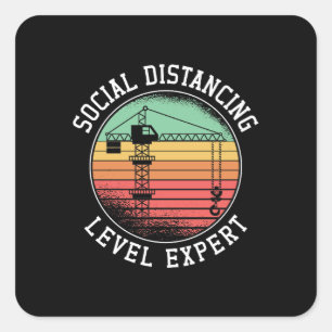 Pegatina Cuadrada Crane Operator Social Distance Level Retro