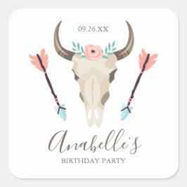 Pegatina Cuadrada Cráneo de Boho Cow de Guay