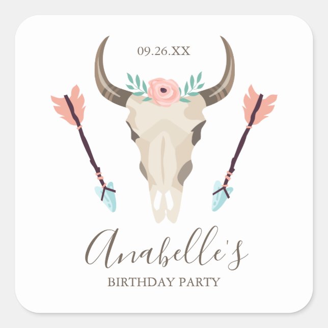 Pegatina Cuadrada Cráneo de Boho Cow de Guay (Anverso)