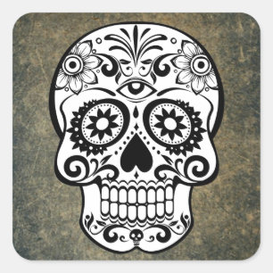 Pegatina Cuadrada Cráneo de Dia De Los Muertos Sugar