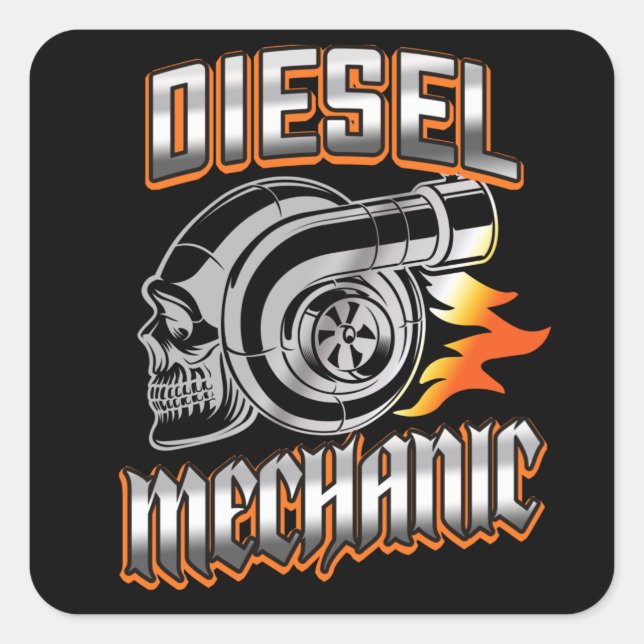Pegatina Cuadrada Cráneo de turbocompresor diesel mecánico (Anverso)