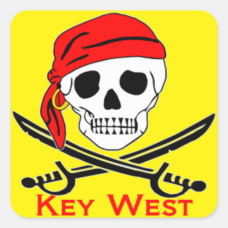 Pegatina Cuadrada Cráneo Key West del pirata