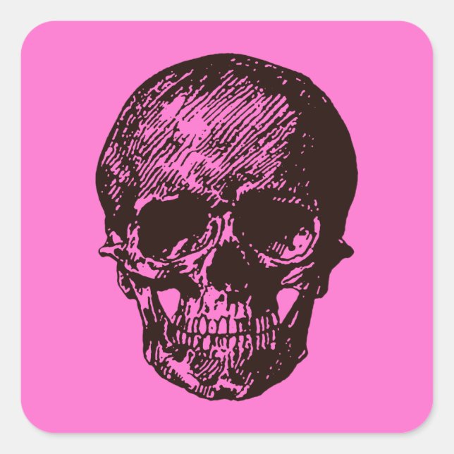 Pegatina Cuadrada Cráneo rosa (Anverso)