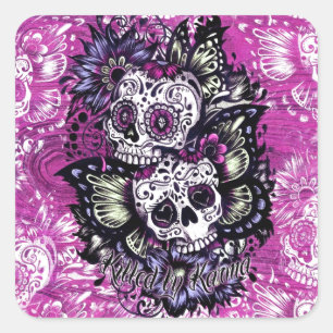 Pegatina Cuadrada Cráneos del azúcar de la mariposa en base de