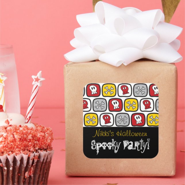Pegatina Cuadrada Cránulos personalizados y fiesta de Halloween de l (Fiesta)