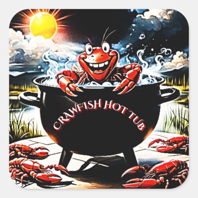 Pegatina Cuadrada Crawfish Hot Tub (Anverso)