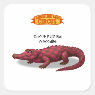 Pegatina Cuadrada Crawford, cocodrilo de circo pintado