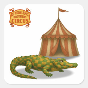 Pegatina Cuadrada Crawford, cocodrilo de circo pintado