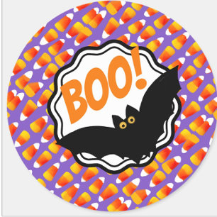Pegatina Cuadrada ¡Crazy Candy Corn Black Bat Boo!