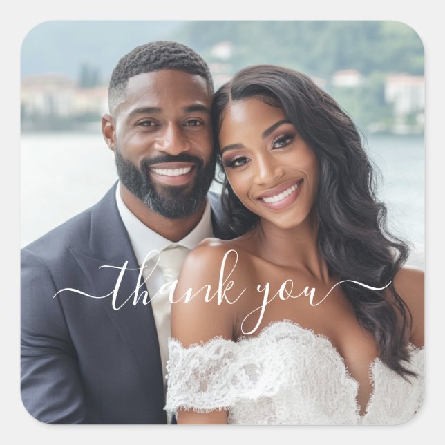 Pegatina Cuadrada Crea tu propio Boda de fotos Gracias (Anverso)