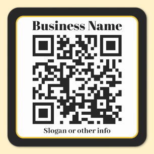 Pegatina Cuadrada Crea tu propio código QR Borde dorado blanco y n