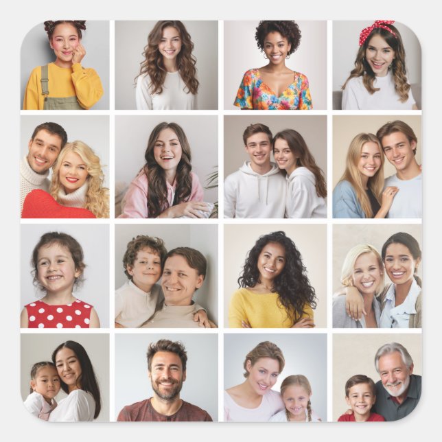 Pegatina Cuadrada Crea tu propio collage de 16 fotos (Anverso)