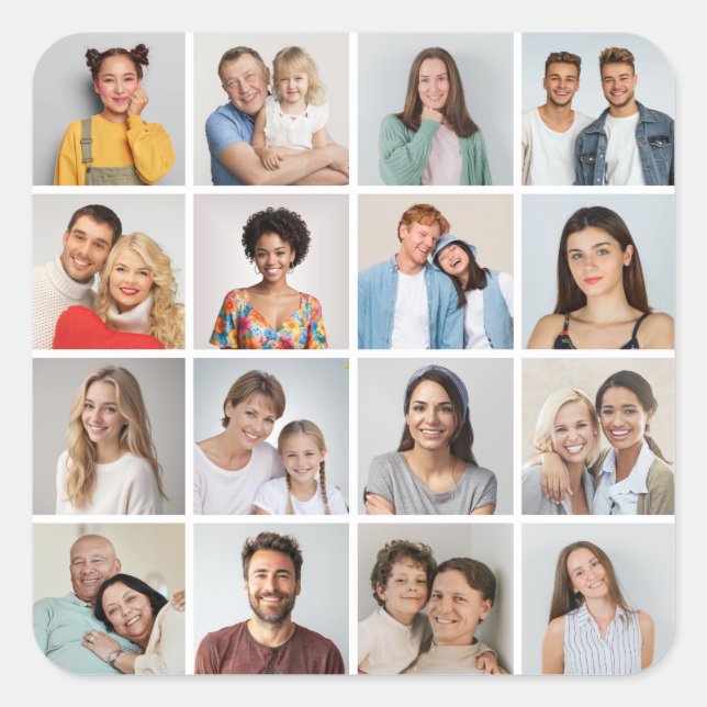 Pegatina Cuadrada Crea tu propio collage de 16 fotos (Anverso)