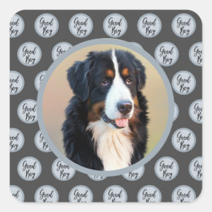 Pegatina Cuadrada Crea tu propio retrato Mascota foto gris moderno