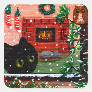 Pegatina Cuadrada Creaciones de gatos de navidades