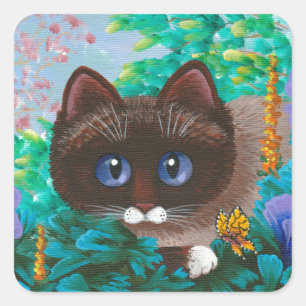 Pegatina Cuadrada Creaciones de gatos de Ragdoll Siamese