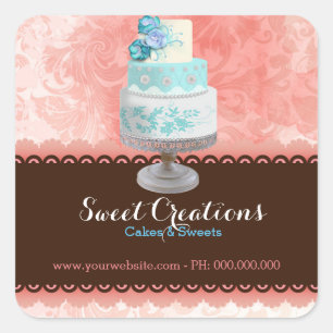Pegatina Cuadrada Creaciones dulces de pasteles de panadería