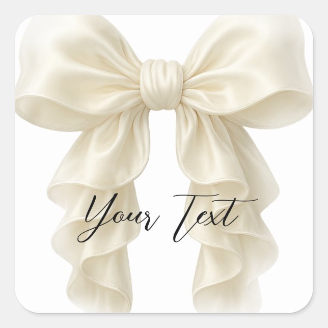 Pegatina Cuadrada Cream Cascade Ruffle Bow Tying Knot Bridal Shower (Anverso)