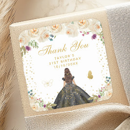 Pegatina Cuadrada Cream Floral Brunette Hair Princess Fiesta de cump