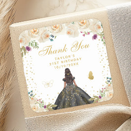 Pegatina Cuadrada Cream Floral Dark Skine Princesa fiesta de cumplea