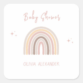 Pegatina Cuadrada Cream Pastel simple Baby Shower Minimalista