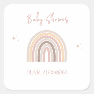 Pegatina Cuadrada Cream Pastel simple Baby Shower Minimalista