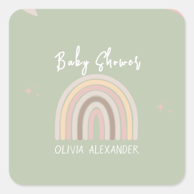 Pegatina Cuadrada Cream Pastel simple Baby Shower Minimalista (Anverso)