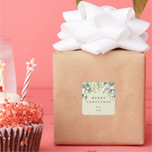 Pegatina Cuadrada Cream Snowberry+Eucalyptus Feliz Navidad/Personali