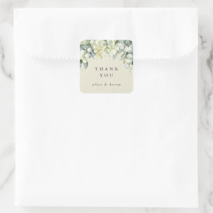 Pegatina Cuadrada Cream Snowberry+Eucalyptus Navidades Gracias