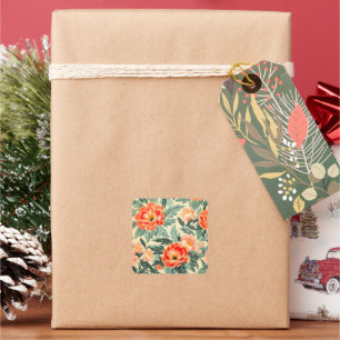 Pegatina Cuadrada Creamy Vintage Peach Blossom Watercolor